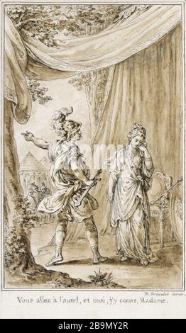 IPHIGENIE 'Iphigénie' : Illustration pour les 'oeuvres' de Jean Racine (1639-1699) - Band 4. Estampe de Hubert Gravelot (1699-1933), avant von 1760-698. Musée des Beaux-Arts de la Ville de Paris, Petit Palais. Stockfoto