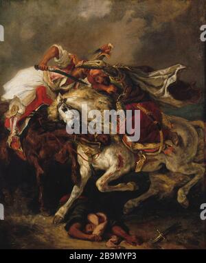 Kampf der Giaour und des Pasha Eugène Delacroix (1798-1863). "Combat du Giaour et du Pacha". Huile sur toile, 1835. Musée des Beaux-Arts de la Ville de Paris, Petit Palais. Stockfoto