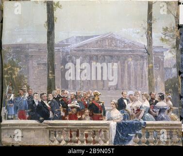 Henri Gervex (1852-1929) et Alfred Henri Gervex (1852-1929) et Alfred Stevens (1823-1906). "Napoléon III., l'Impératrice Eugénie, le Colonel Schmidt, le Prince Murat, le Prince Walewski, Roucher, Fould, le Maréchal de Benedetti, Fragment du Panorama sur l'Histoire du siècle". Huile sur toile, 1889. Musée des Beaux-Arts de la Ville de Paris, Petit Palais. Stockfoto