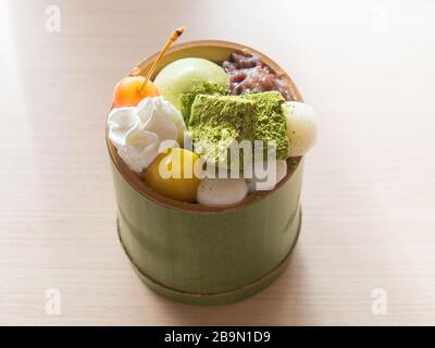 Nahaufnahme von Anmitsu - traditionelles japanisches Dessert Stockfoto