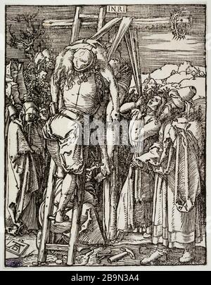 Kleine Passion auf Holz: Der Kreuzabstieg (Bartsch 42) Albrecht Dürer (1471-1528). La Petite Passion sur bois: La Descente de Croix (Bartsch 42). 1509-1510. Musée des Beaux-Arts de la Ville de Paris, Petit Palais. Stockfoto