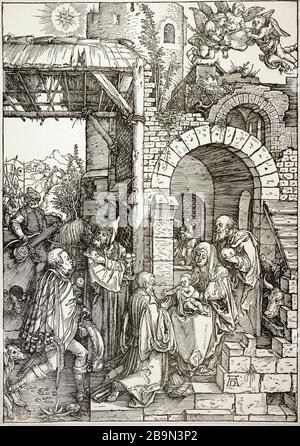 ANBETUNG VON BARTSCH MAGI 87 Albrecht Dürer (1471-1528). "L'Adoration des Mages Bartsch 87". Tiefdruck sur bois, vers 1503. Musée des Beaux-Arts de la Ville de Paris, Petit Palais. Stockfoto