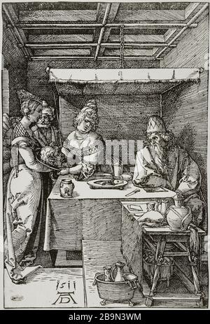SALOME BRINGT EINEN HERODIADE-CHEF DES HEILIGEN JOHANNES.. Albrecht Dürer (1471-1528). "SALOMÉ apporte à Hérodiade la tête de Saint Jean...". Tiefdruck sur bois, 1511. Musée des Beaux-Arts de la Ville de Paris, Petit Palais. Stockfoto