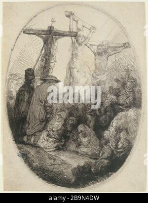 JESUS ​​CRUCIFIED ZWISCHEN ZWEI Dieben Harmensz Van Rijn Rembrandt (1606-1669). "Jésus crucifié entre deux larrons (B 79 - 1ème état), vers 1641". Musée des Beaux-Arts de la Ville de Paris, Petit Palais. Stockfoto