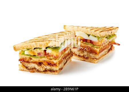 Zwei Scheiben Club-Sandwich auf Weiß Stockfoto