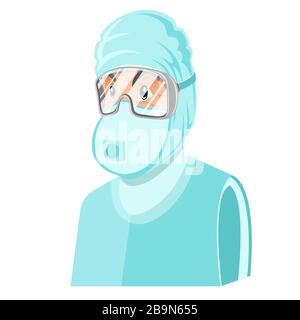 Arzt oder Wissenschaftler, der mit einem chemischen Schutzanzug oder einer speziellen Brille bekleidet ist, Stock Vektor