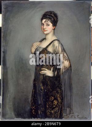 A. DAS GANDARA - PORTRÄT VON MADAME LOUIS ROSENAU Antonio de La Gandara (1861-1917). "Portrait de Madame Louis Rosenau, née Hélène Merfeld (1875-1962)", vers 1913. Huile sur toile. Musée des Beaux-Arts de la Ville de Paris, Petit Palais. Stockfoto