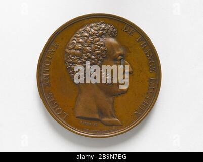 August 1826 Jacques-Jean Barre (1793-1855) zur Grundsteinlegung der Kasernen des Trocadero. Portrait du Louis-Antoine d'Artois (1775-1844). (Autre face : pose de la première pierre de la caserne du Trocadéro). 31 août 1826. Bronze. 1826. Paris, musée Carnavalet. Stockfoto