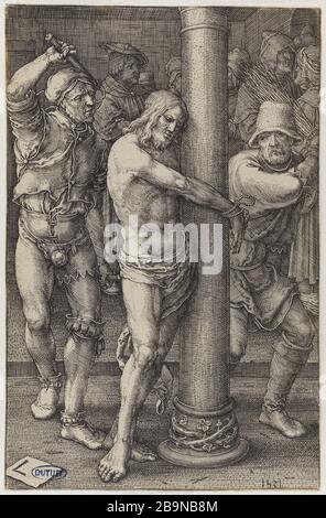 Leidenschaft: 14 Platten - 6. Peitschen - Bartsch 48 Lucas de Leyde (1494-1533). "La Passion": 14 Planken - 6. 'La Flagellation' - Bartsch 48. Burin. 1521. Musée des Beaux-Arts de la Ville de Paris, Petit Palais. Stockfoto