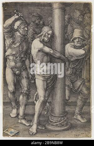 Leidenschaft: 14 Platten - 6. Peitschen - Bartsch 48 Lucas de Leyde (1494-1533). "La Passion": 14 Planken - 6. 'La Flagellation' - Bartsch 48. burin. 1521. Musée des Beaux-Arts de la Ville de Paris, Petit Palais. Stockfoto