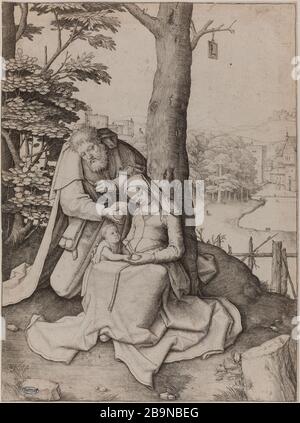 Die heilige Familie (Bartsch 85) Lucas de Leyde. La Sainte Famille (Bartsch 85). Burin. 1508. Musée des Beaux-Arts de la Ville de Paris, Petit Palais. Stockfoto