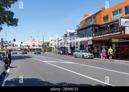 Geschäfte und Restaurants, Tamaki Drive, Mission Bay, Auckland, Neuseeland Stockfoto