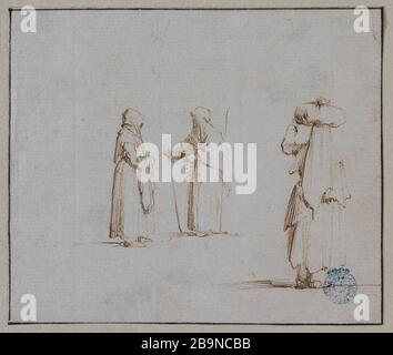 Drei verschleierte Frauen Stefano Della Bella (Étienne de la Belle) (1610-1664). "Trois femmes voilées". Plume et encre brune sur Papier, XVIIème siècle. Musée des Beaux-Arts de la Ville de Paris, Petit Palais. Stockfoto