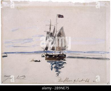 Das Meer bei Honfleur Johan Barthold Jongkind (1819-1891). "La mer à Honfleur". Crayon et aquarelle sur Papier, 1864. Musée des Beaux-Arts de la Ville de Paris, Petit Palais. Stockfoto