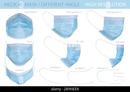 Medizinische Maske isoliert auf weißem Hintergrund, verspottet Stockfoto