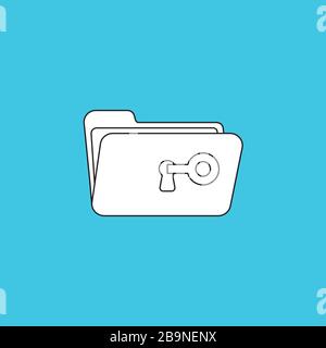 Vektorsymbol Konzept der Schlüssellochfläche für Ordner zum Entsperren von Schlüsseln. Weiße Farbe mit schwarzen Umrissen und blauem Hintergrund. Stock Vektor