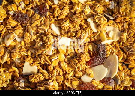Nahaufnahme von Müsli und Cornflakes Frühstück Stockfoto