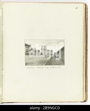 Sammlung von 102 Zeichnungen [Old Paris] Little Bridge, das Hotel Dieu, der neue Hafenmarkt Henri Chapelle (1850-1925). "Le Vieux Paris". Recueil de 102 dessins. le Petit Pont, l'Hôtel-Dieu, le quai du marché neuf. Paris, musée Carnavalet. Stockfoto