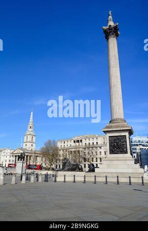 Ein desertierter Trafalgar Square, am Tag vor der Londoner Sperrung infolge der Coronavirus Pandemie 2020 Stockfoto