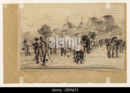 Garten Luxemburg-Palast Alfred Dehodencq (1822-1882). Jardin et palais du Luxembourg. Pierre noire sur Papier pelure. Musée des Beaux-Arts de la Ville de Paris, Petit Palais. Stockfoto