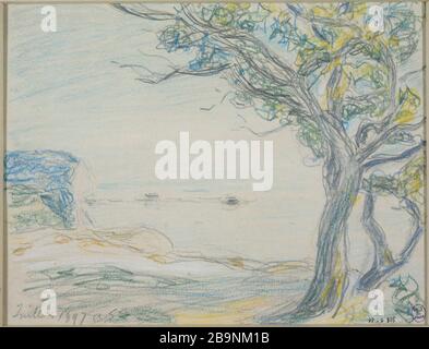 BAUM ZUR UFERPROMENADE Alfred Sisley (1839-1899). "Arbre au bord de l'eau". Dessin, Juillet 1897. Musée des Beaux-Arts de la Ville de Paris, Petit Palais. Stockfoto