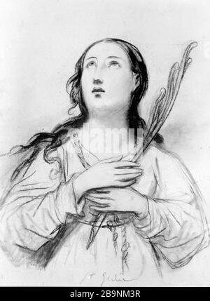 SAINTE JULIE Octave Tassaert (1800-1874). 'Verlasse Julie'. Crayon, fusain et sanguine sur Papier, XIXème siècle. Musée des Beaux-Arts de la Ville de Paris, Petit Palais. Stockfoto