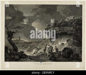 Ceyx und Alcyone nach R. Wilson William Woollett (1735-1785).'Ceyx et Alcione', d'après Richard Wilson (peintre) et Londini. Tiefdruck (Burin). Musée des Beaux-Arts de la Ville de Paris, Petit Palais. Stockfoto