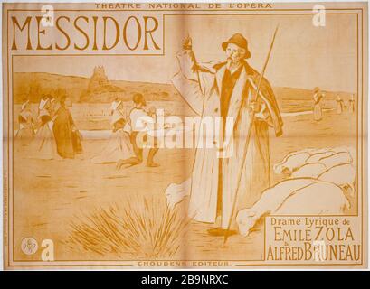 NATIONALTHEATER DER OPER, MESSIDOR, LYRISCHES DRAMA MEILE ZOLA & ALFRED BRUNEAU - THEATER NATIONAL OPERA MESSIDOR, LYRISCHES DRAMA VON EMILE ZOLA & ALFRED BRUNEAU ETIENNE MOREAU-NELATON (1859-1927); IMPRIMERIE CHARLES VERNEAU. "Théâtre National de l'Opéra, Messidor, Drame Lyrique de Emile Zola & Alfred Bruneau". Affiche. Lithographie couleur. 1897. Paris, musée Carnavalet. Stockfoto