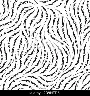 Vektor nahtlose Textur. Muster heterogener, verfranster Linien schwarzer Farbe isoliert auf weißem Hintergrund. Dekorativer Druck für Stoffe oder Papier von Stock Vektor