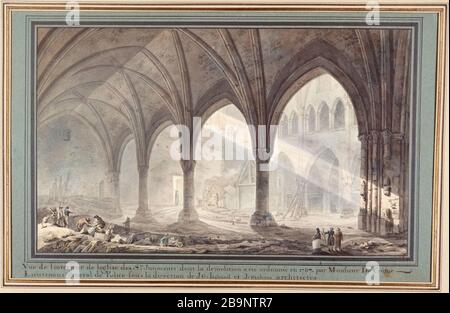 BLICK AUF DIE KIRCHE UND DIE HEILIGE UNSCHULDIGE PRESBYTERE 'Vue de l'église et du presbytère des Heiligen Innocents, dont la démolition a été ordonnée en 1787'. Dessin de sobre. Paris, musée Carnavalet. Stockfoto