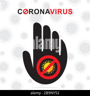 Coronavirus Ikone mit Red Vouter Sign, 2019-nCoV Roman Coronavirus Bakterien. Stoppen Sie Coronavirus Konzepte. Stock Vektor