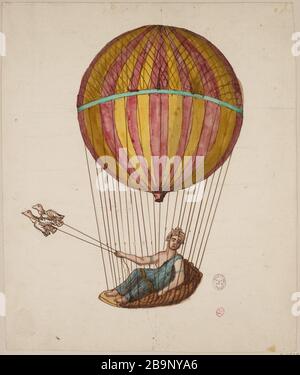 Venus in einem Heißluftballon, der von zwei Tauben geleitet wird Stockfoto