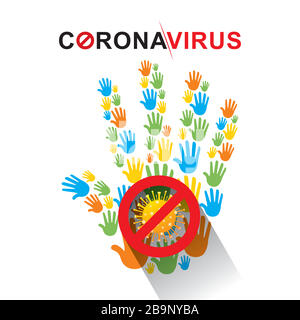 Coronavirus Ikone mit Red Vouter Sign, 2019-nCoV Roman Coronavirus Bakterien. Stoppen Sie Coronavirus Konzepte. Stock Vektor
