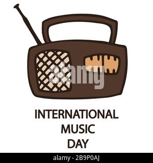 International Music Day isoliert auf weiß. Einfach zu bearbeitende Vektorvorlage für Typografie Poster, Flyer, Banner usw. Stock-Illustration Stock Vektor