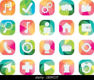 Block-Flat-Symbolsatz Design, Social-Media-Apps Multimedia-Kommunikation digitales Marketing Internet Web und Connect Theme Vector Illustration Stock Vektor