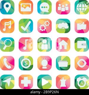 Block-Flat-Symbolsatz Design, Social-Media-Apps Multimedia-Kommunikation digitales Marketing Internet Web und Connect Theme Vector Illustration Stock Vektor