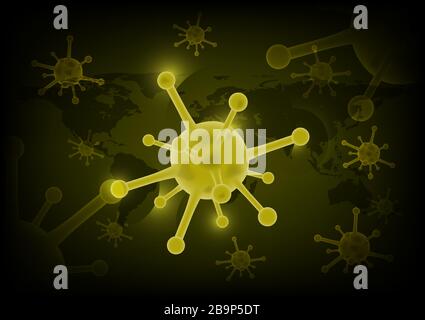 Coronavirus COVID-2019 auf gelbem Hintergrund, Aktienvektor Stock Vektor