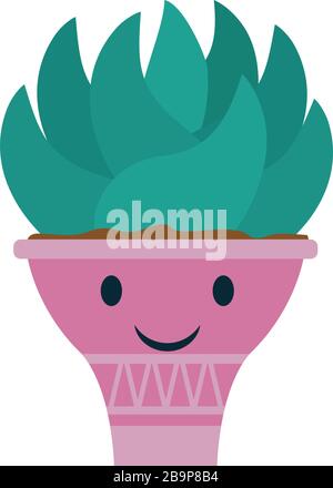 Kawaii Pflanze in Topf flaches Ikone Design von Blumenart Natur Garten Schmuck Botanik Dekoration Schönheit und Flora Thema Vektor-Illustration Stock Vektor