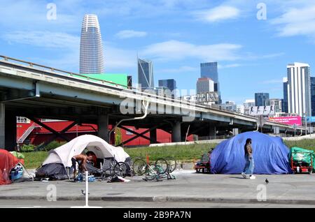 Obdachlose Zeltlager in san francisco Stockfoto
