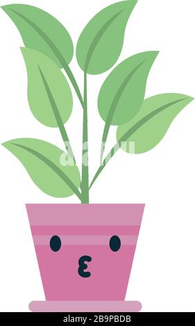 Kawaii Pflanze in Topf flaches Ikone Design von Blumenart Natur Garten Schmuck Botanik Dekoration Schönheit und Flora Thema Vektor-Illustration Stock Vektor