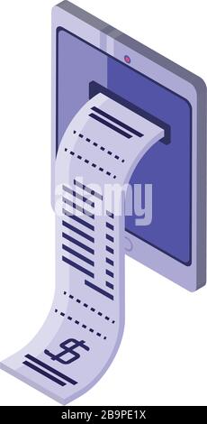 Tablet-Bildschirm mit Zahlungsticket auf weißem Hintergrund Vektorgrafiken Stock Vektor