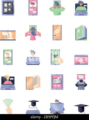Set von Symbolen Online-Schulung, Design von Vektorgrafiken in der Bildungstechnologie Stock Vektor