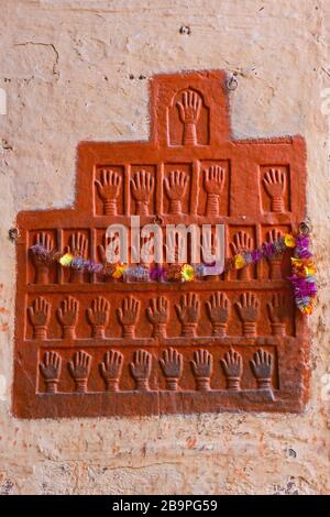 Sati Handprints Mehrangarh Fort Jodhpur Rajasthan Indien Stockfoto