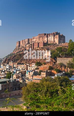 Mehrangarh Fort und Blue City Jodhpur Rajasthan Indien Stockfoto