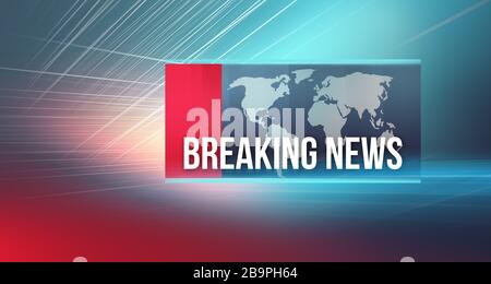 Moderner Studioraum mit dem neuesten Nachrichtentext auf dem Flachbildschirm, geeignet für allgemeinen Nachrichtenhintergrund. 3D-Abbildung Stockfoto