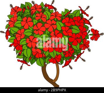 Vektor handgezeichneter Pflanzenclipart Hibiscus Gartenbusch Stock Vektor