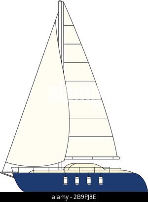 Vector Small Sail Yacht Clip Art, segelboot Skizze Stock Vektor