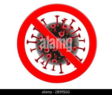 Vorzeichen Achtung COVID-19 Stop Coronavirus. Alarm bei Ausbruch des Coronavirus. Pandemie-Medizinkonzept mit neuen Corona-Viruszellen. Vektorgrafiken Stock Vektor