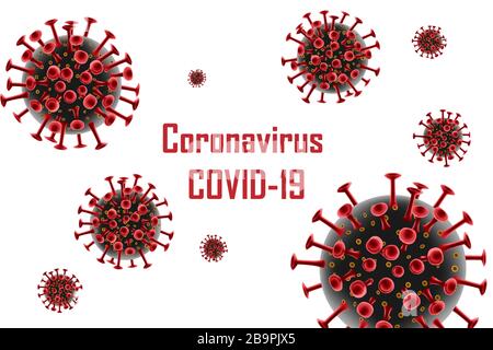 Corona Virus 2019-ncov Banner. Wuhan Viruserkrankung, Coronavirus Infektionen Hintergrund. Abbildung: Vektor des roten Moleküls der Coronavirus-Zelle. Stock Vektor