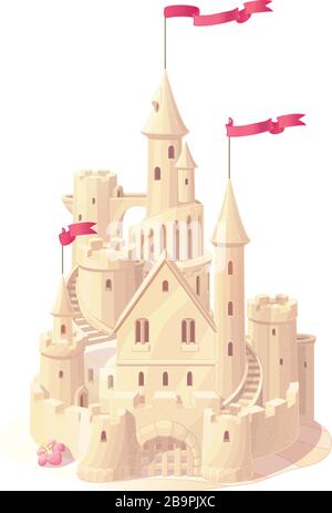 Vektor fantasy Schloss sand, Sandcastle fort Skulptur Stock Vektor